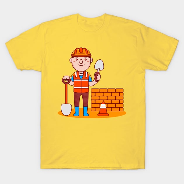 Cute Builder Cartoon T-Shirt by MEDZ